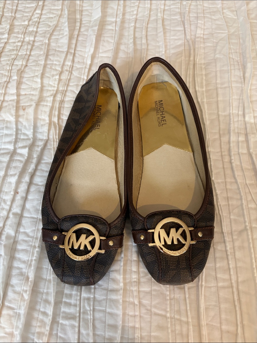 Michael Kors Dark Brown MK Logo Round-Toe Ballet Flats